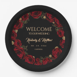 Plato De Papel Bodas Boho de Rosas Borgoña