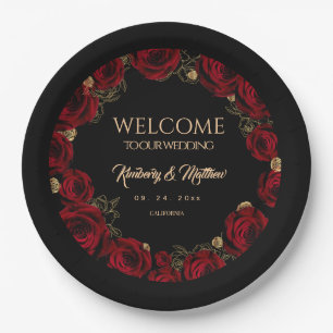 Plato De Papel Bodas Boho de Rosas Borgoña