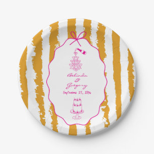 Plato De Papel Bodas caprichosas con rayas pintadas a mano