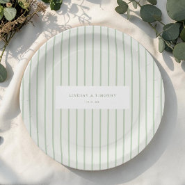 Plato De Papel Bodas Clásicas de Verano con Rayas Verdes