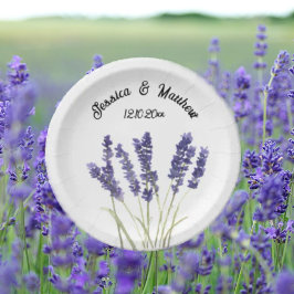 Plato De Papel Bodas de acuarela Boho con flores moradas Lavender
