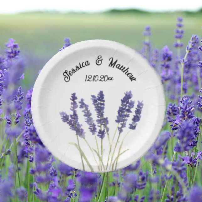 Plato De Papel Bodas de acuarela Boho con flores moradas Lavender (Subido por el creador)