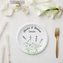 Plato De Papel Bodas de acuarela Boho con flores moradas Lavender
