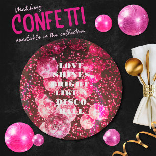 Plato De Papel Bodas de Bolas de Discoteca Retro Brillo Rosa Chic