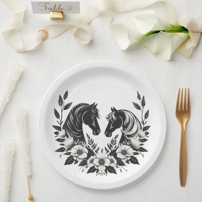Plato De Papel Bodas de campo-caballos con flores (Boda)