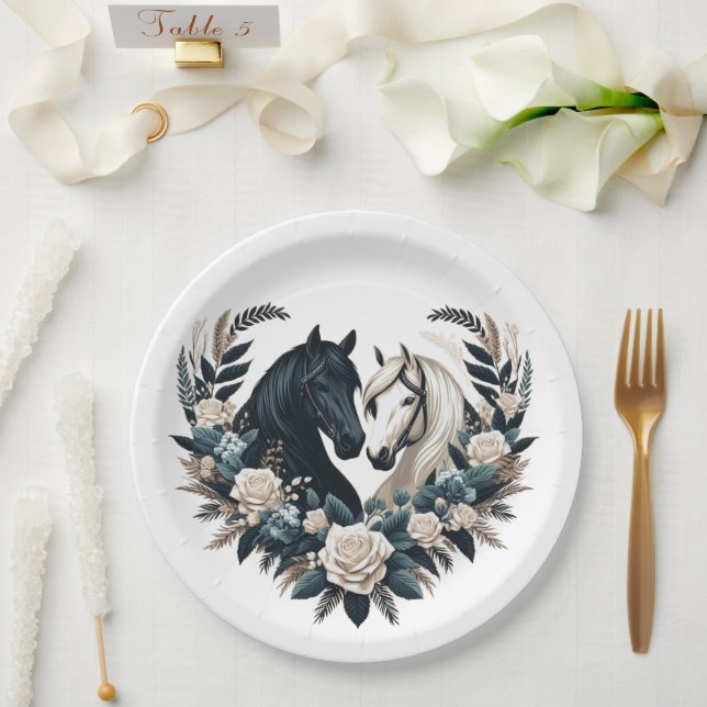 Plato De Papel Bodas de campo-caballos enamorados (Boda)