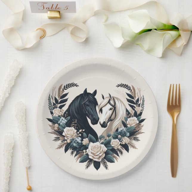 Plato De Papel Bodas de campo-caballos enamorados (Boda)