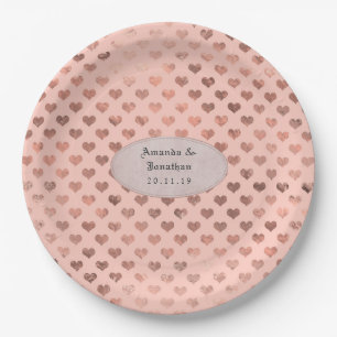 Plato De Papel Bodas de Corazones de Amor de Pan de Oro Rosa y Ru