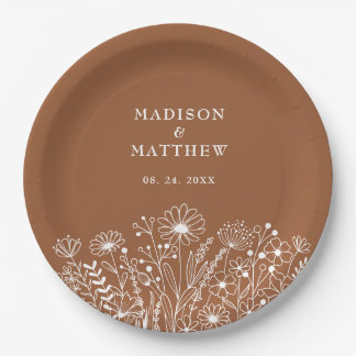 Plato De Papel Bodas de flores silvestres boho naranja quemada