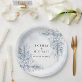 Plato De Papel Bodas de Invierno con Bayas Blancas Congeladas