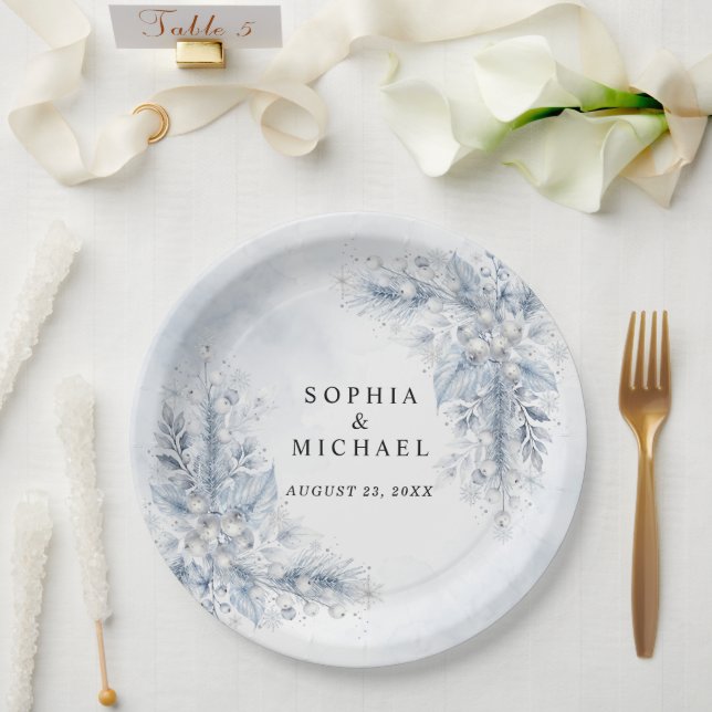 Plato De Papel Bodas de Invierno con Bayas Blancas Congeladas (Boda)