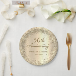 Plato De Papel Bodas de Oro Brillantes Metálicas 50 Aniversario d