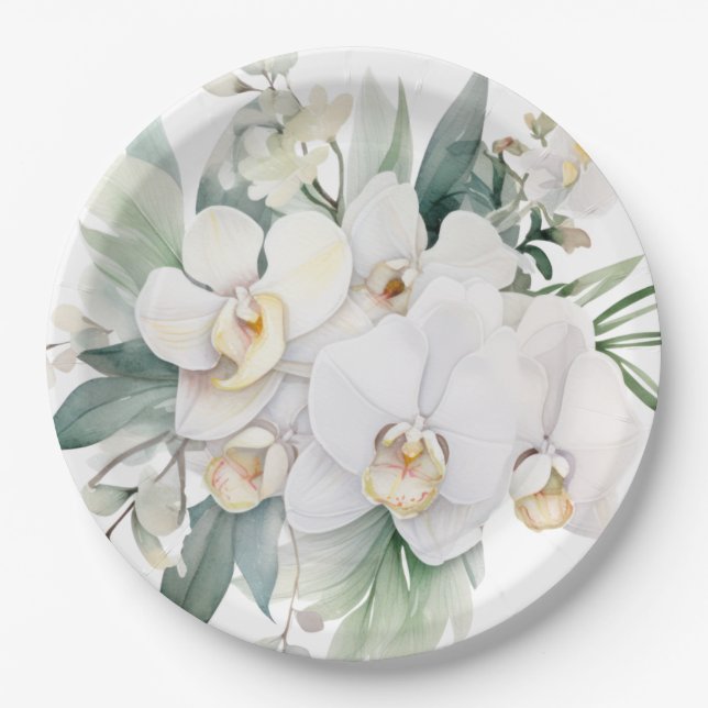 Plato De Papel Bodas de Orquídeas Blancas (Anverso)