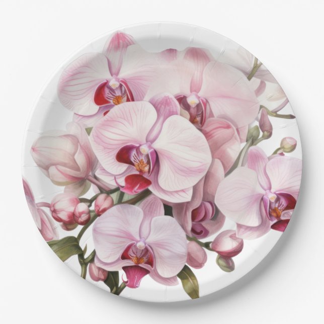 Plato De Papel Bodas de Orquídeas Rosadas y Blancas (Anverso)