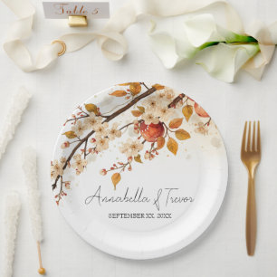 Plato De Papel Bodas de Otoño con Manzanas y Flores