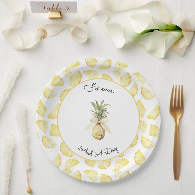 Plato De Papel Bodas de Piñas Amarillas Tropicales (Boda)