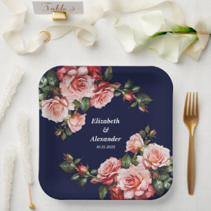 Plato De Papel Bodas de rosas rojas y rosadas oscuras y melancóli