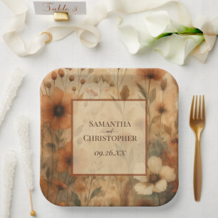 Plato De Papel Bodas Elegantes Boho de Flores Silvestres de Otoño