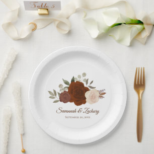 Plato De Papel Bodas Elegantes Rosas Boho Chic Naranja Óxido