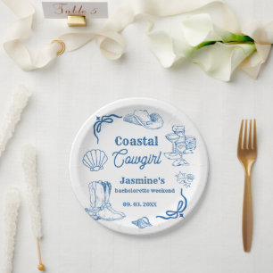 Plato De Papel Bodega costera Blue Ocean Bachelorette fin de sema