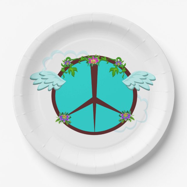 Plato De Papel Bohemian Angel Wings Peace Symbol (Anverso)