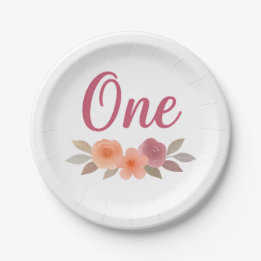 Plato De Papel Boho Acuarela Floral Primer Cumpleaños