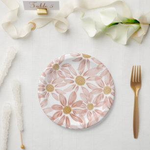Plato De Papel Boho amarillo rosa Daisies Fiesta del jardín