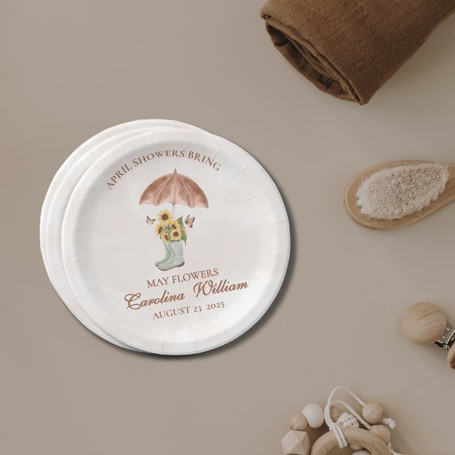 Plato De Papel Boho April Showers Bring May Flower Baby Shower (Subido por el creador)