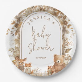 Plato De Papel Boho Arch Fall Woodland Animals Baby Shower