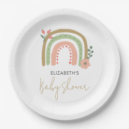 Plato De Papel Boho arcoiris Baby Shower colores apagados en la T