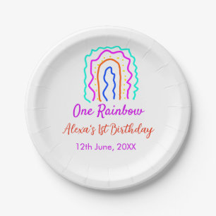 Plato De Papel Boho Arcoiris, un niño de cumpleaños, retro brilla
