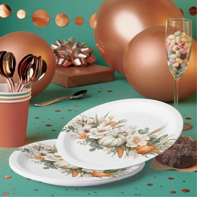 Plato De Papel Boho Autumn Floral Arrangement Paper Plate (Multi)