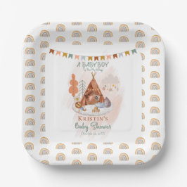 Plato De Papel Boho Baby Boy Teepee y Toys Baby Shower