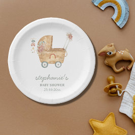 Plato De Papel Boho Baby Carriage Baby Shower