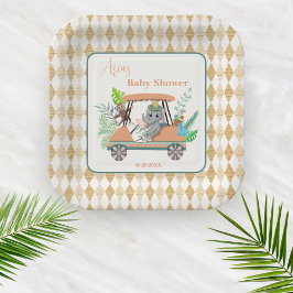 Plato De Papel Boho Baby Elephant Y Monkey Golf Baby Shower