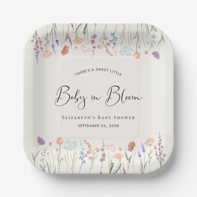Plato De Papel Boho Baby en Bloom Wildflower Cream Baby Shower (Anverso)