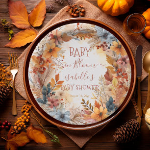 Plato De Papel Boho Baby en Floración Marco Floral de Otoño Baby