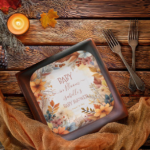 Plato De Papel Boho Baby en Floración Marco Floral de Otoño para 