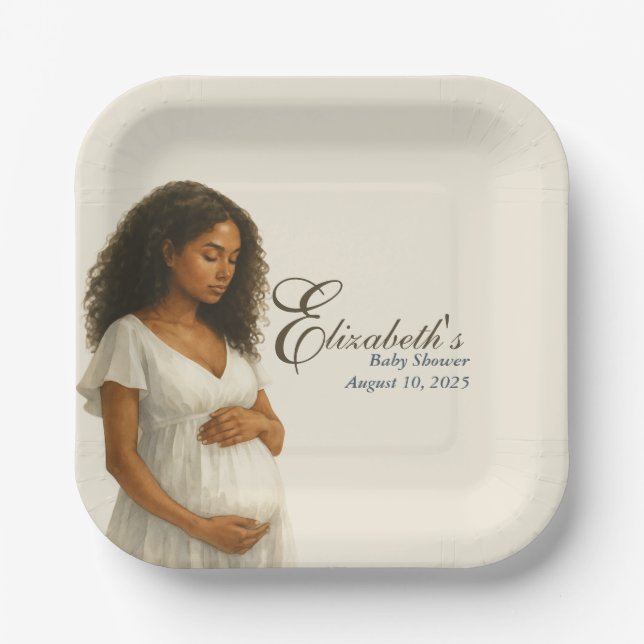 Plato De Papel Boho Baby Shower Plates for Black Mom (Anverso)