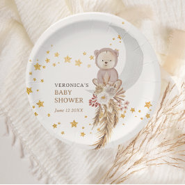 Plato De Papel Boho Bear Moon Baby Shower Gracias