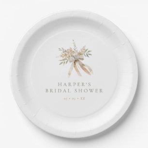 Plato De Papel Boho Beige & Sage Flowers & Bow Bridal Shower