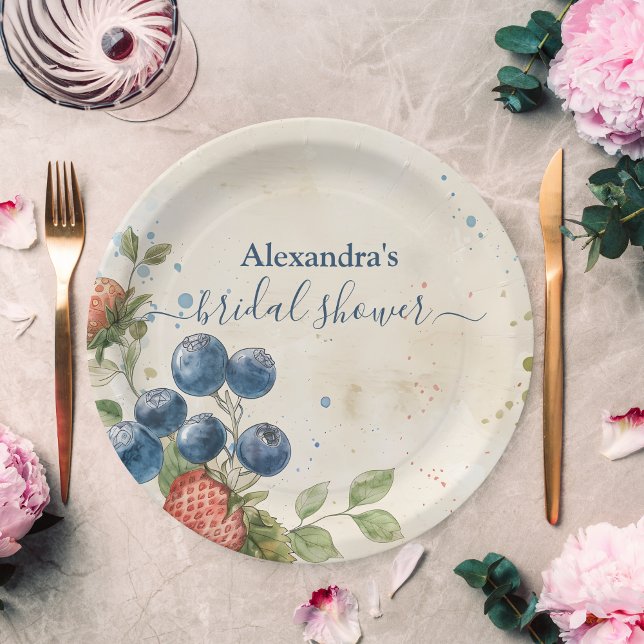 Plato De Papel Boho Berry Sweet Strawberry Bridal Shower (Subido por el creador)