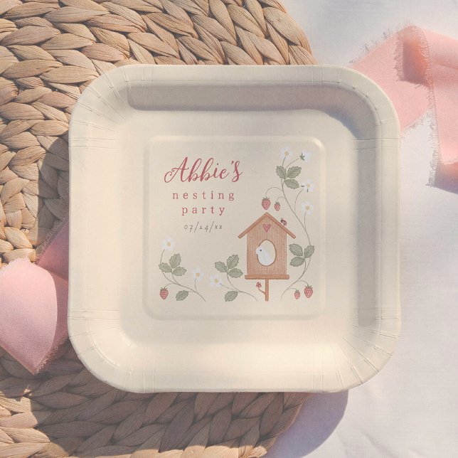 Plato De Papel Boho Birds Berries Nesting Party Girl Baby Shower (Subido por el creador)