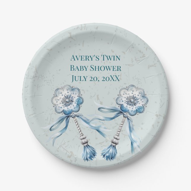 Plato De Papel Boho Blue Baby Rattle (Anverso)