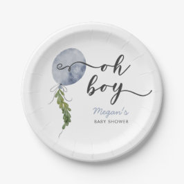 Plato De Papel Boho Blue Balloon Oh Boy Baby Shower