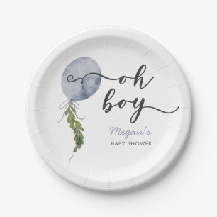 Plato De Papel Boho Blue Balloon Oh Boy Baby Shower