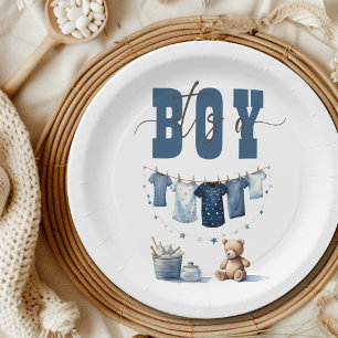 Plato De Papel Boho Blue Clothesline Sweet its a Boy Baby Shower