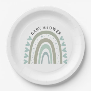 Plato De Papel Boho Blue Rainbow Baby Shower