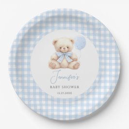 Plato De Papel Boho Blue Teddy Bear Balloon Baby Shower