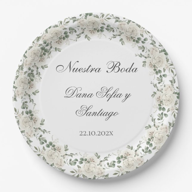 Plato De Papel Boho Boda Floral Español (Anverso)